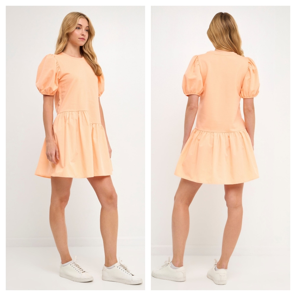 NWT English Factory Knit Woven Mixed Shirt Dress In Coral Orange